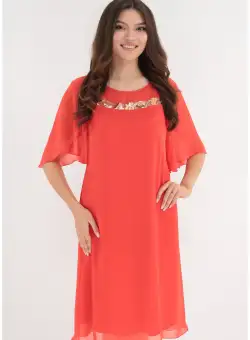 Rochie lejera din voal corai accesorizata cu paiete