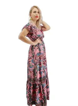 Rochie Lunga de Vara din saten cu imprimeu Ada