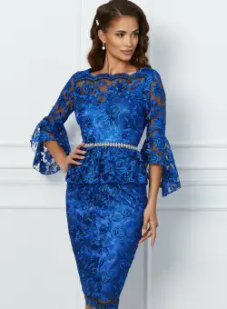 Rochie MBG albastra cu peplum in talie