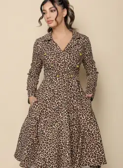 Rochie MBG bej cu animal print si nasturi la bust