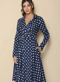 Rochie MBG bleumarin cu buline si nasturi la bust