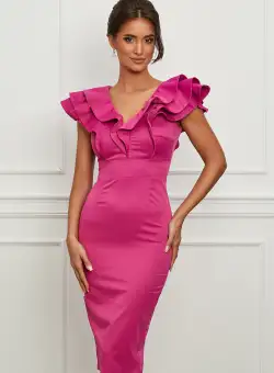 Rochie MBG fucsia cu volane maxi