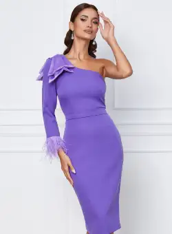 Rochie MBG mov cu o maneca si funda maxi pe umar