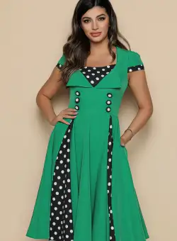Rochie MBG verde cu buline inserate pe fusta si bust