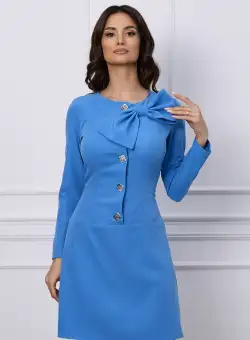 Rochie Moze bleu cu funda si nasturi pe bust