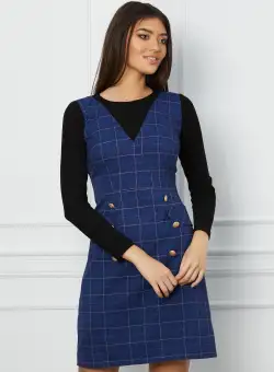 Rochie Moze bleumarin cu carouri tip sarafan