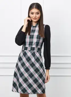Rochie Moze gri cu carouri roz