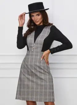 Rochie Moze gri cu carouri tip sarafan