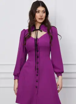 Rochie Moze mov cu nasturi si dantela la guler