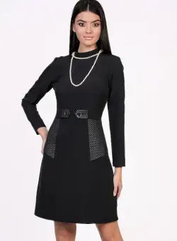 Rochie Moze neagra cu insertii din piele ecologica