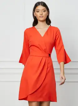 Rochie Moze orange cu pliuri in talie