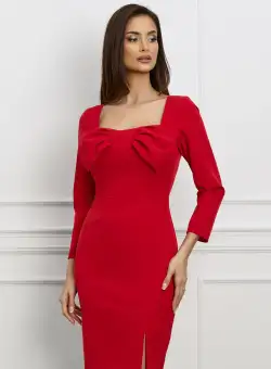 Rochie Moze rosie cu funda maxi pe bust