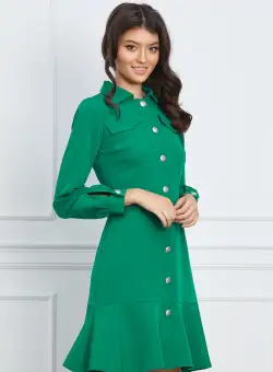 Rochie Moze verde cu nasturi si volan la baza