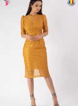 Rochie mustar Moze din broderie mustar