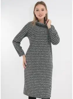 Rochie office din jerse cu imprimeu in carouri negre-verzi
