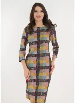Rochie office din jerse cu patratele multicolore