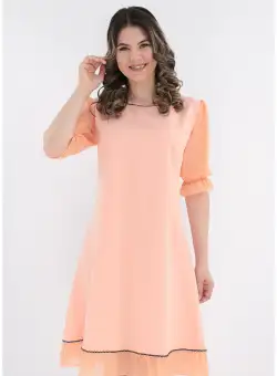Rochie roz-piersica cu maneci din voal