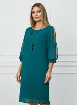 Rochie Violeta verde cu buline catifelate pe maneci
