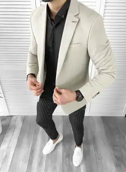 Sacou barbati slim fit bej 10321 E 45-2 ~
