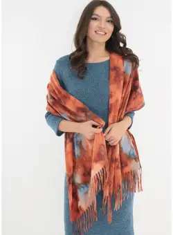 Sal pufos din casmir orange cu print abstract bleu