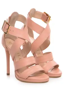 Sandale Andra cu toc subtire, piele naturala, roz
