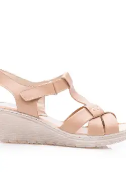 Sandale cu platforma dama din piele naturala,Leofex-214 Nude Box