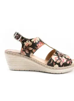 Sandale cu platforma dama din piele naturala, Leofex - 218 Flori box