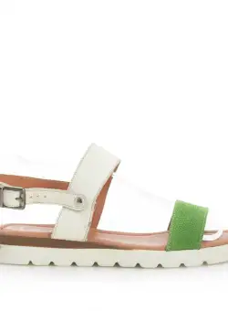 Sandale cu talpa joasa dama din piele naturala, Leofex - 043 alb cu verde