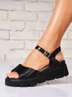 Sandale dama cu platforma Negre din Piele Ecologica Caylea