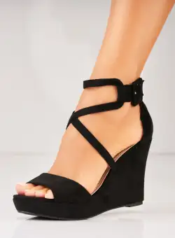 Sandale dama cu platforma Negre din Piele Ecologica Intoarsa Isabel2