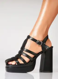 Sandale dama cu platforma Negre din Piele Ecologica Ziora