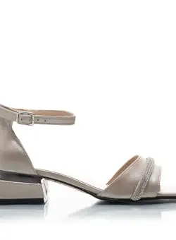 Sandale elegante damă cu toc mic din piele naturală - 2266 Auriu Box Presat