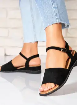 Sandale fara Toc din Piele Ecologica Intoarsa dama Negre Mikka