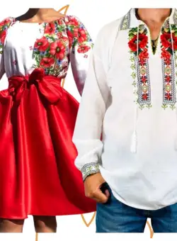 Set Cuplu 440 Camasa Traditionala si Rochie Stilizata cu motive traditionale