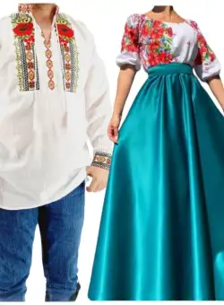 Set Cuplu 548 Camasa Traditionala si Rochie Stilizata cu motive traditionale