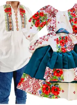 Set Cuplu 560 Camasa Traditionala si Rochie Stilizata cu motive traditionale
