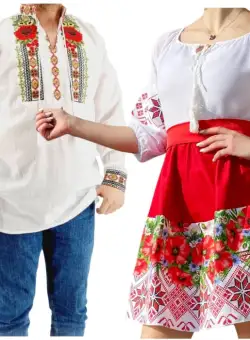 Set Cuplu 568 Camasa Traditionala si Rochie Stilizata cu motive traditionale