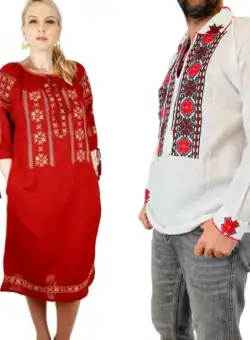 Set Cuplu Traditional 112 Camasa Traditionala si Rochie Traditionala