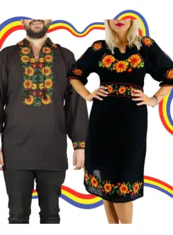 Set Cuplu Traditional 390 Camasa Traditionala si Rochie Traditionala