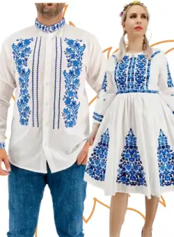 Set Cuplu Traditional 417 Camasa Traditionala si Rochie Traditionala