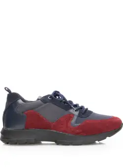 Sneakerși bărbați din piele naturală, Leofex - Mostră Kevin Blue Vișiniu Box Velur