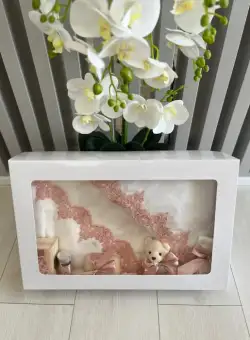 Trusou Botez format din 9 piese cu Ursulet - Roz Prafuit