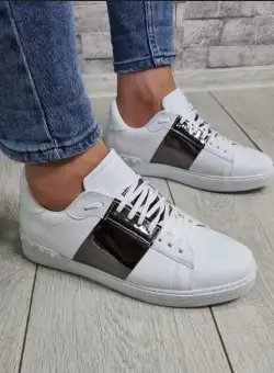 Adidasi barbati casual albi cu argintiu R125 N8-2