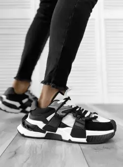 Adidasi barbati casual negri cu alb H2301 A28-3