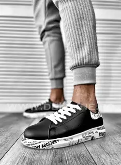 Adidasi barbati casual negri cu talpa alba B3623 A1-2