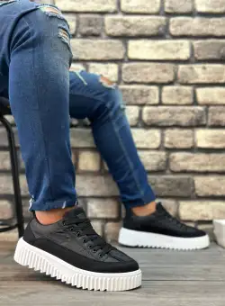 Adidasi barbati negri cu talpa inalta alba 12042 A14-1