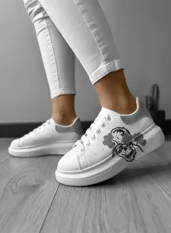 Adidasi dama casual albi cu imprimeu gri FCL705