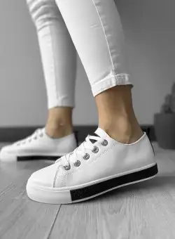Adidasi dama casual albi cu negru LA223