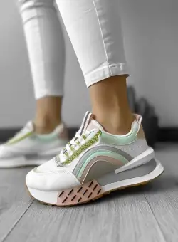 Adidasi dama casual albi cu roz CL2302 A3-3