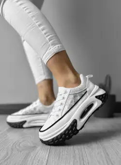 Adidasi dama casual cu talpa inalta albi CL2408